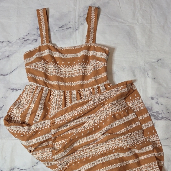 Greylin Dresses & Skirts - Greylin Tan/White Embroidered Midi Dress